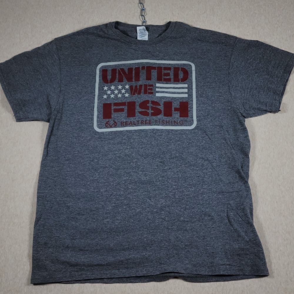 Gorpcore Outdoors United We Fish Realtree Fishing T Shirt Large Grey Delta